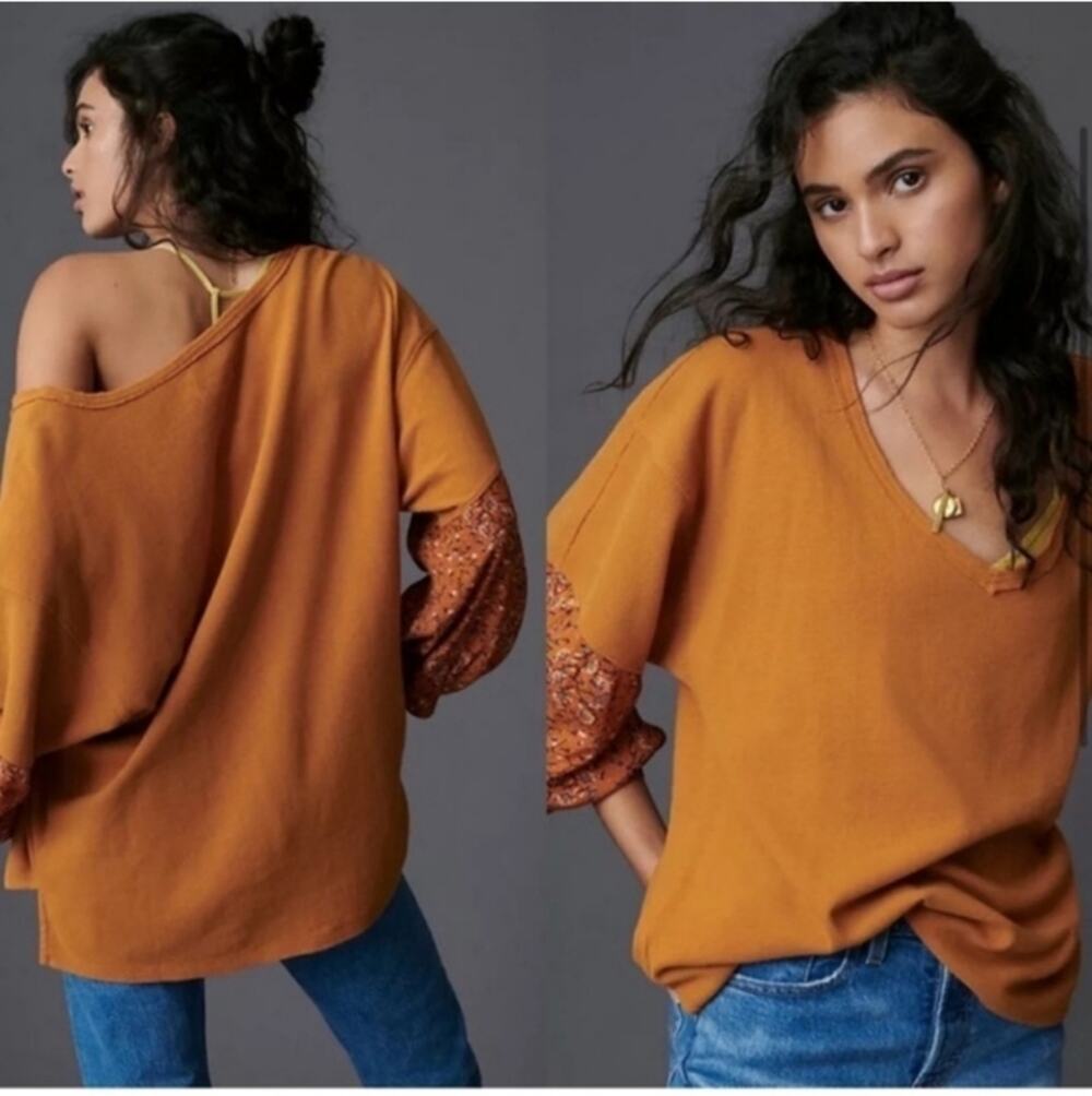 Anthropologie Annette Waffle Knit Thermal Long Sleeve Shirt size Small